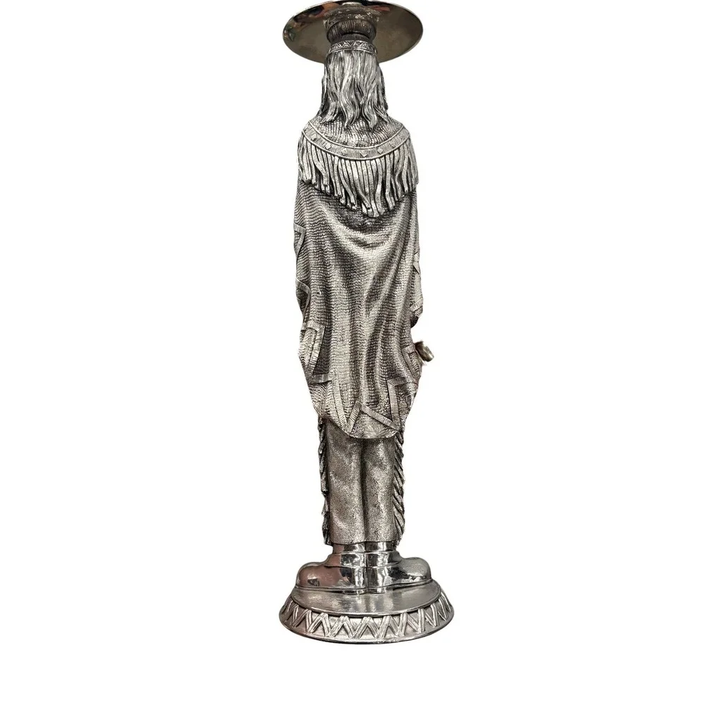 Vintage Silver Metal Indigenous Figures Candle Holders Pair‎ Man Woman 13